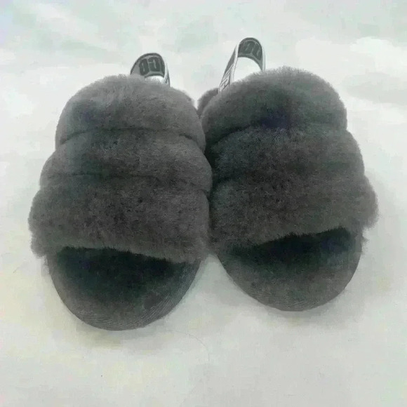 NEW UGG toddler kids fluff yeah gray back strap slipper toddler size 11 - Picture 9 of 9